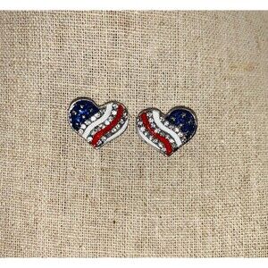 Rhinestone Stars and Stripes Heart Shaped earrings